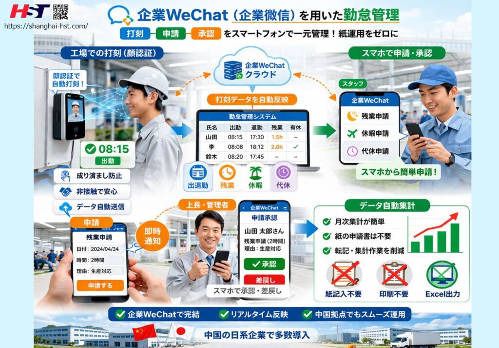 中国の日系企業向けWeCom（企業微信）勤怠管理｜打刻・残業申請・承認の仕組み