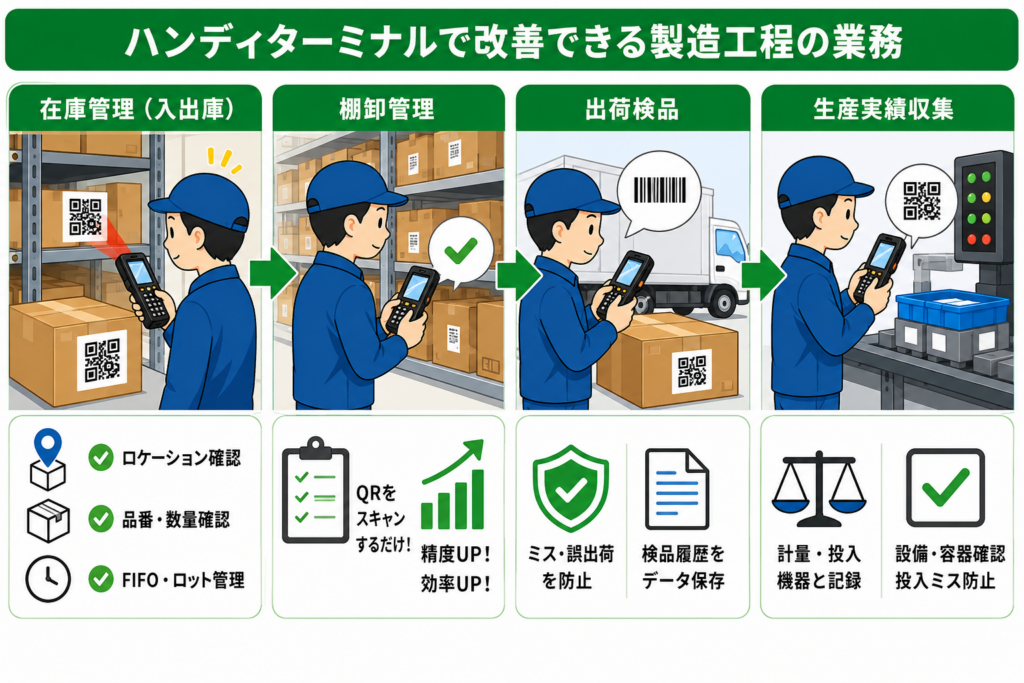 ハンディターミナルで改善できる製造工程の業務